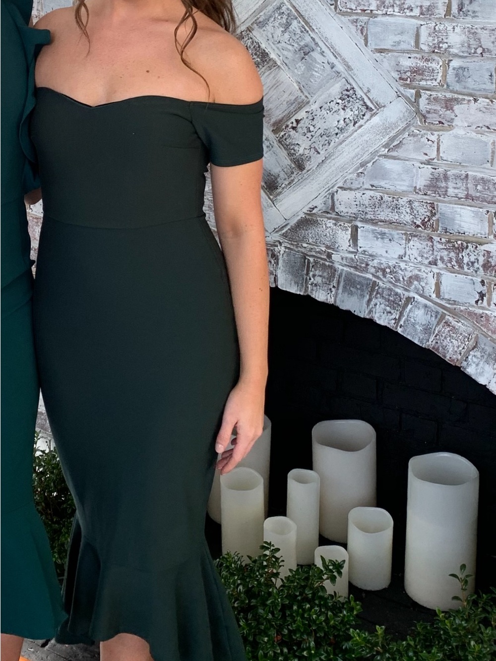 Hunter Green Off-Shoulder Mermaid Midi Dress